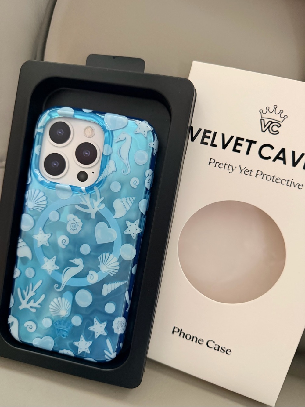 Velvet Caviar Blue Sea Life iPhone Case with Embossed Ocean Motifs